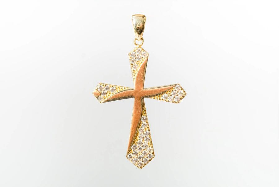 Elegantný zlatý kríž so zirkónmi TinMa PR011