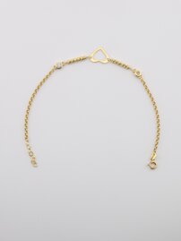 Zlatý náramok srdiečko s kuličkami a kamienkom